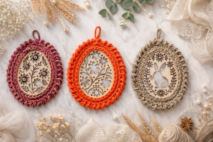 Zawieszka wielkanocna wiosenna pojedyncza– drewniana dekoracja z bawełnianym sznurkiem 