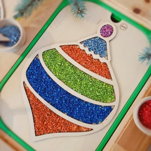 Bombka  wzór 1. Drewniana wysypywanka sensoryczna. Wkładka do stolika Ikea Flisat.